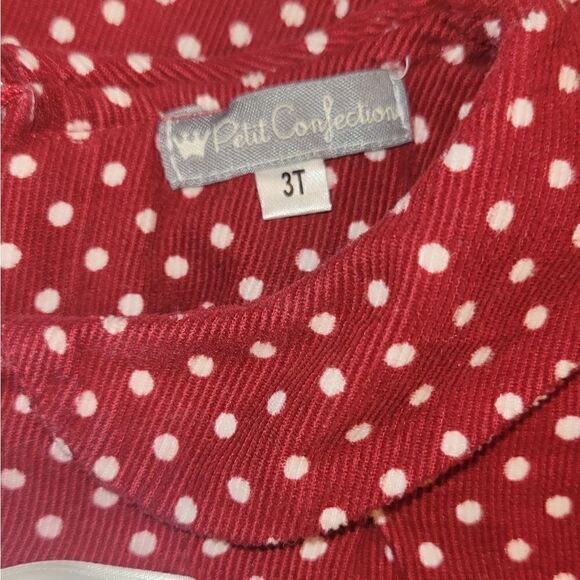 Petit Confection Red Polka-dot Holiday Christmas Valentine's Corduroy Dress 3T - Picture 8 of 11